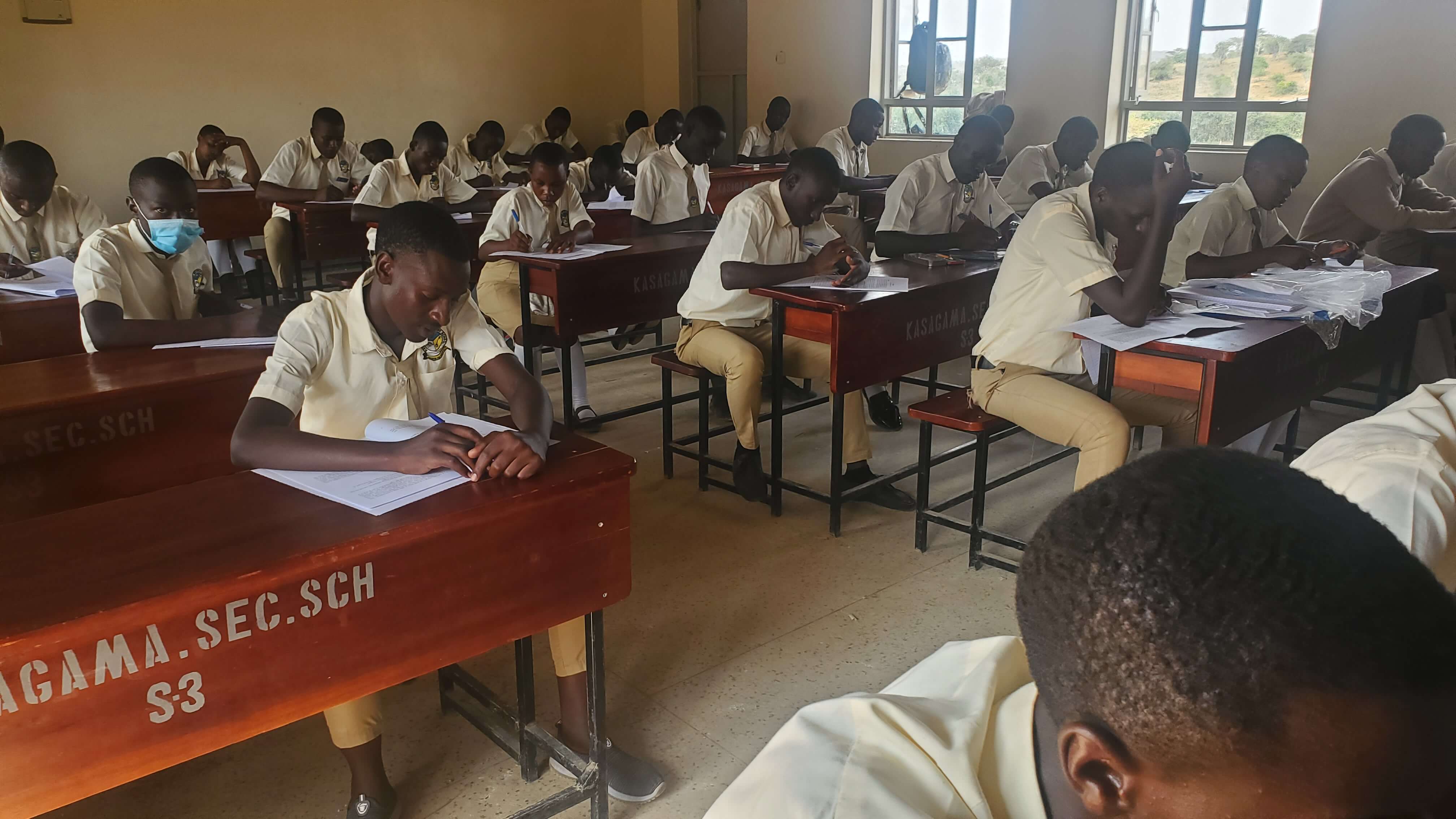 Kasagama Secondary School students in the school hall.