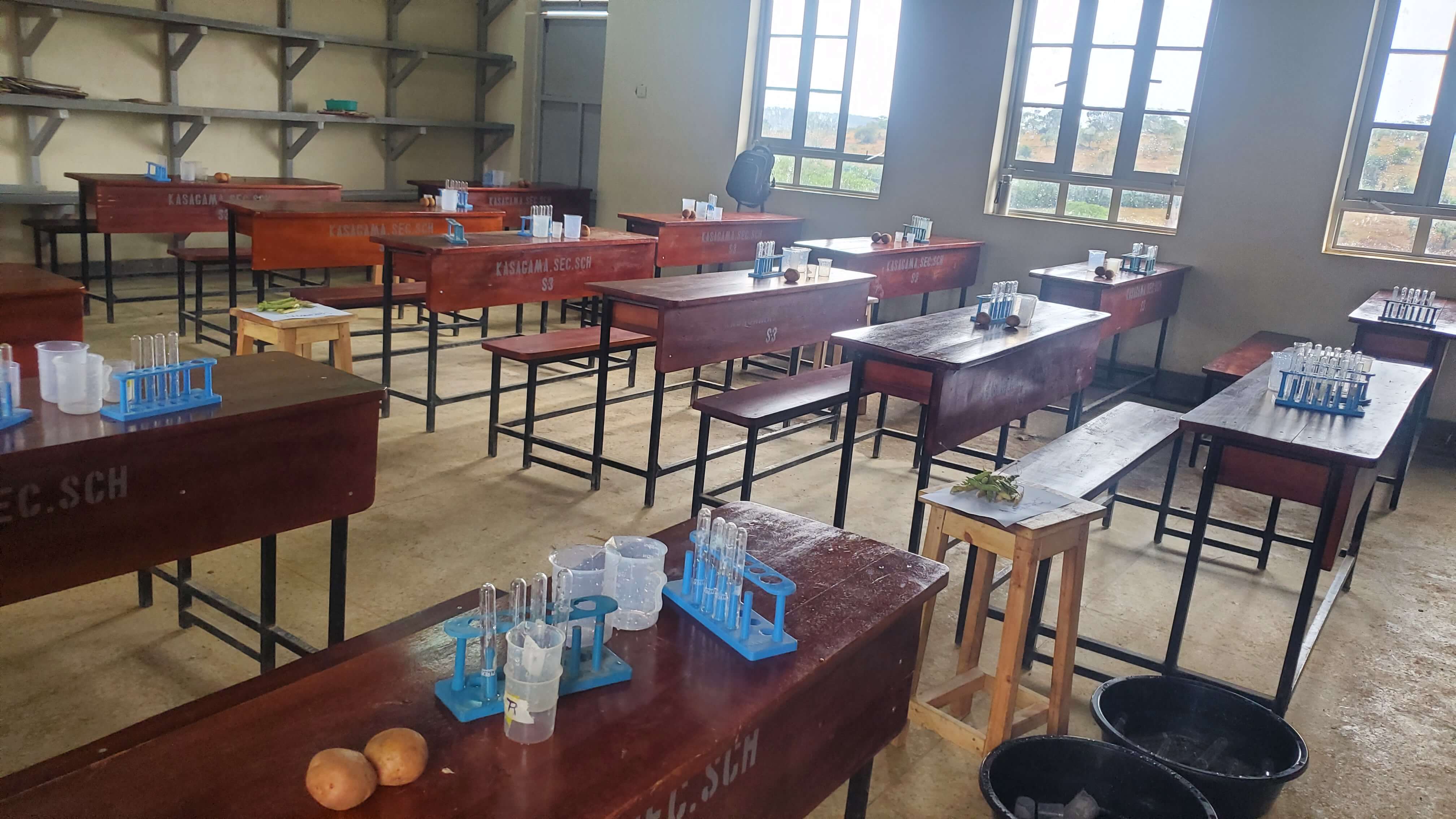 Kasagama Secondary School Biology laboratory organized for student experiments.